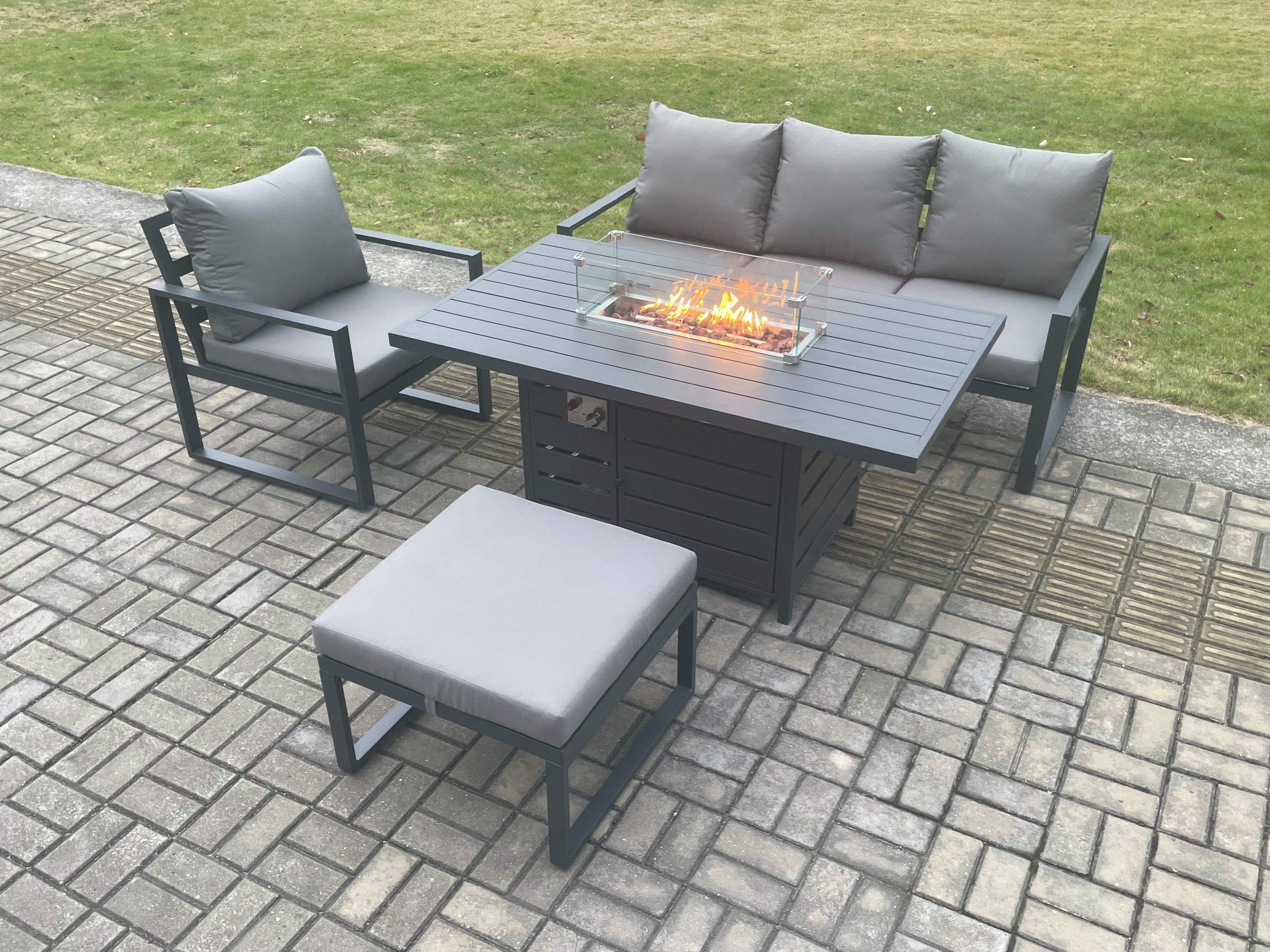 Aluminium Outdoor Garden Furniture Set Gas Fire Pit Dining Table Set Gas Heater Burner with Big Foot
